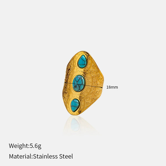 Wholesale Retro Geometric And Flower Patterned Stainless Steel Electroplated Adjustable Unisex Rings