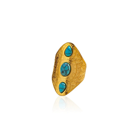 Wholesale Retro Geometric And Flower Patterned Stainless Steel Electroplated Adjustable Unisex Rings