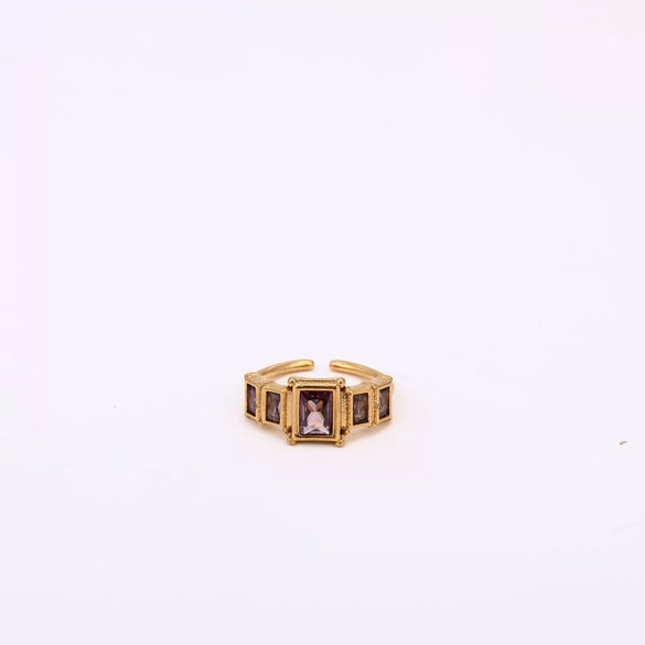 Wholesale Retro Geometric Colored Zircon December Birthstone Titanium Steel Electroplated Ring Unisex