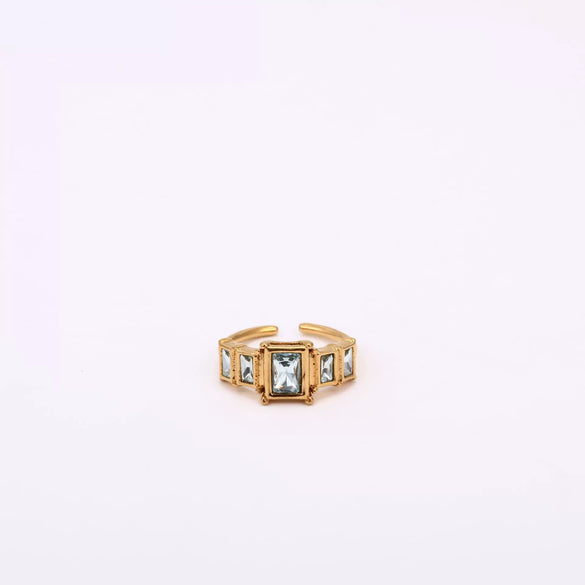 Wholesale Retro Geometric Colored Zircon December Birthstone Titanium Steel Electroplated Ring Unisex