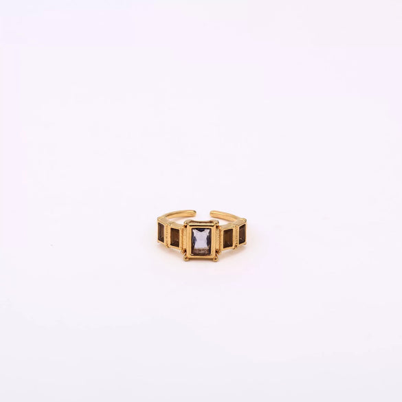Wholesale Retro Geometric Colored Zircon December Birthstone Titanium Steel Electroplated Ring Unisex