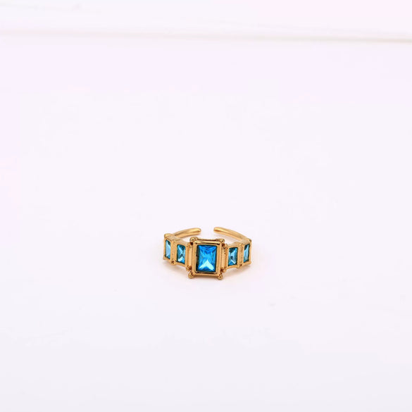 Wholesale Retro Geometric Colored Zircon December Birthstone Titanium Steel Electroplated Ring Unisex