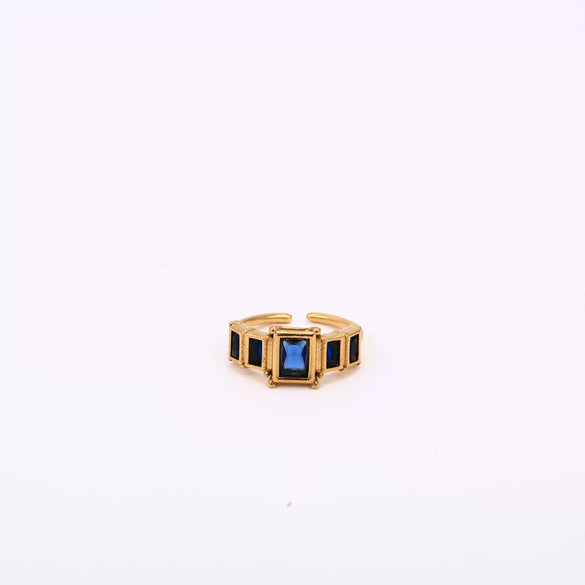 Wholesale Retro Geometric Colored Zircon December Birthstone Titanium Steel Electroplated Ring Unisex