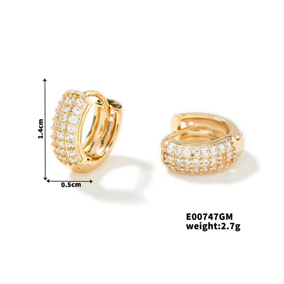 Wholesale Retro Geometric Cshaped Copper Inlaid Zircon Electroplated Women's Earrings