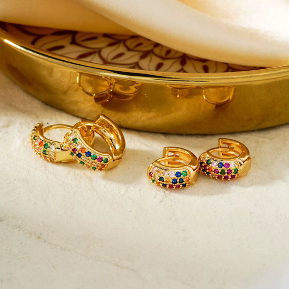 Wholesale Retro Geometric Cshaped Copper Inlaid Zircon Electroplated Women's Earrings