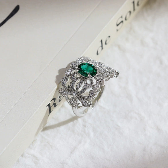 Wholesale Retro Geometric Cultivated Emerald S925 Sterling Silver Ring Set With Diamonds For Women