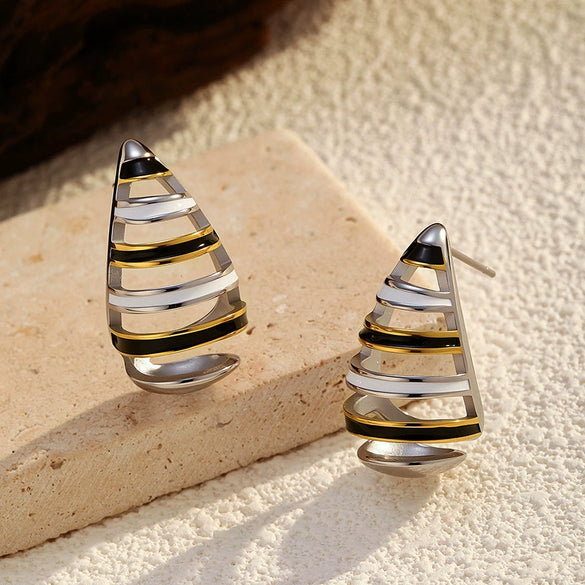 Wholesale Retro Geometric Dripping Oil Design Drop Shape Stainless Steel And Titanium Steel Earrings For Women