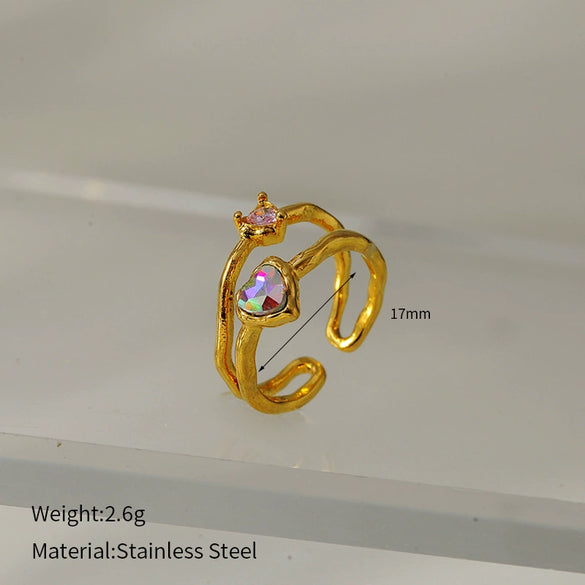 Wholesale Retro Geometric Electroplated Stainless Steel Heart Shape Ring For Women