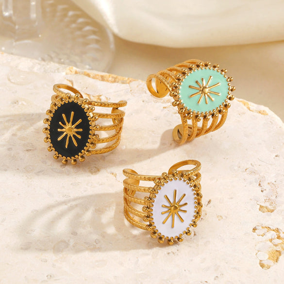 Wholesale Retro Geometric Electroplated Stainless Steel Oval Open Ring For Women