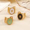 Wholesale Retro Geometric Electroplated Stainless Steel Oval Open Ring For Women