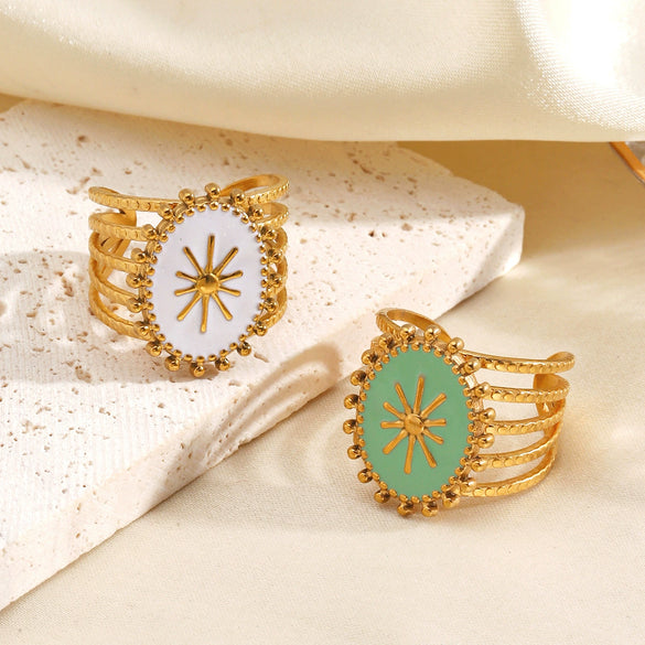Wholesale Retro Geometric Electroplated Stainless Steel Oval Open Ring For Women