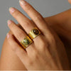 Wholesale Retro Geometric Emerald Stone Colorful Natural Stone 18K Gold Plated Stainless Steel Ring For Women
