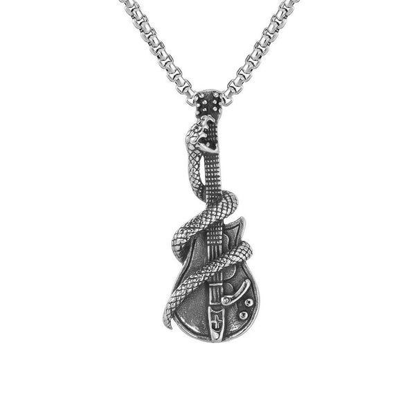 Wholesale Retro Geometric Guitar Music Necklace In Titanium Steel With Electroplating Treatment And Snake Promoting Design