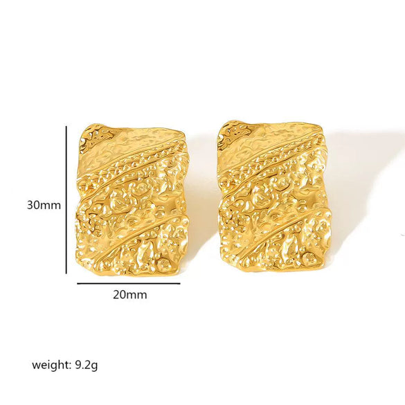 Wholesale Retro Geometric Irregular Pleated Texture Stainless Steel Electroplated Women's Earrings