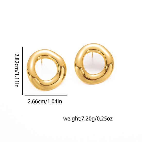 Wholesale Retro Geometric Irregular Round Hollow Stud Earrings In Titanium Steel With Electroplating For Women