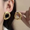 Wholesale Retro Geometric Irregular Round Hollow Stud Earrings In Titanium Steel With Electroplating For Women