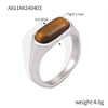 Wholesale Retro Geometric Jewelry Inlaid Tiger's Eye 316L Stainless Steel Goldplated Ring For Women