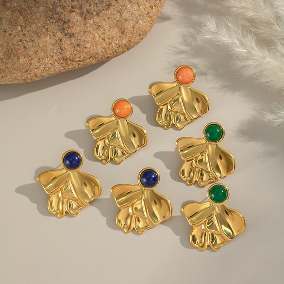 Wholesale Retro Geometric Lapis Lazuli Natural Stone Earrings In Stainless Steel With Electroplating