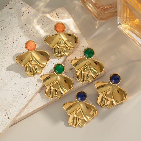 Wholesale Retro Geometric Lapis Lazuli Natural Stone Earrings In Stainless Steel With Electroplating