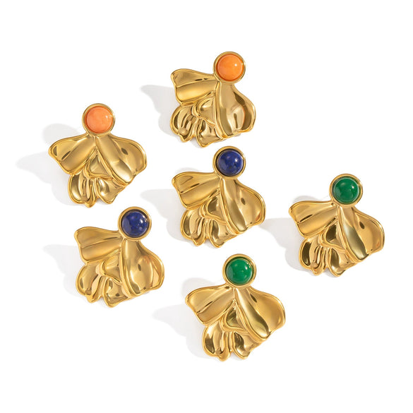 Wholesale Retro Geometric Lapis Lazuli Natural Stone Earrings In Stainless Steel With Electroplating