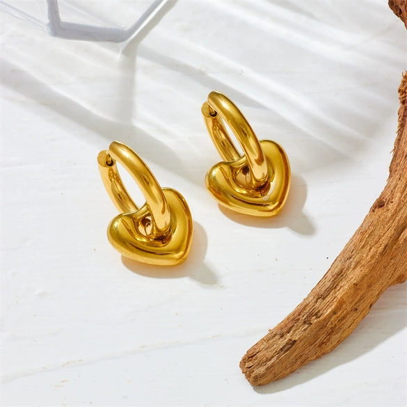 Wholesale Retro Geometric Love Moon Star Titanium Steel Earrings With Vacuum Electroplating In Furnace For Unisex