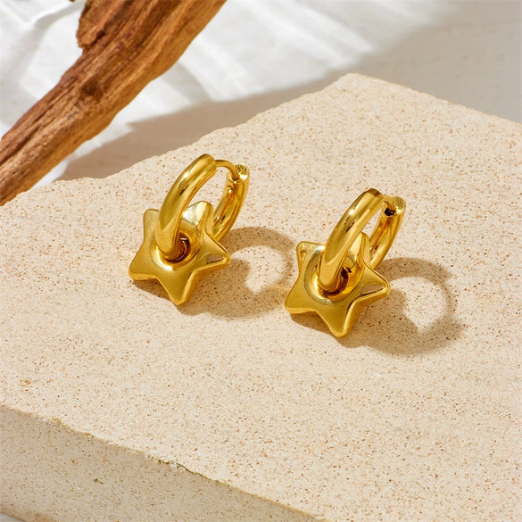 Wholesale Retro Geometric Love Moon Star Titanium Steel Earrings With Vacuum Electroplating In Furnace For Unisex