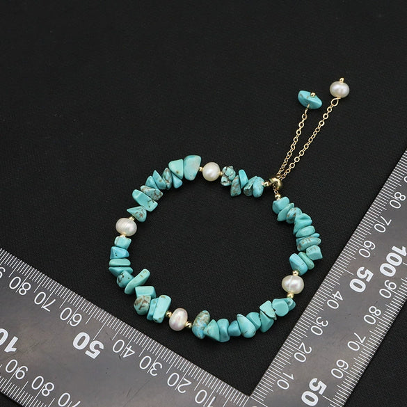 Wholesale Retro Geometric Natural Freshwater Pearl Bracelet With 18K Goldplated Pendant