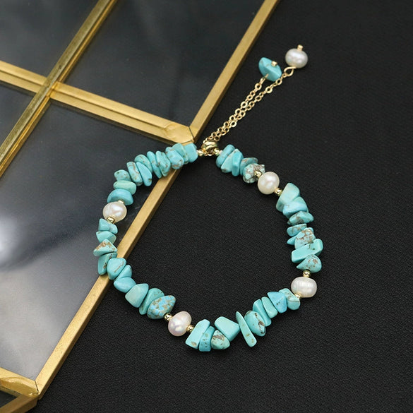 Wholesale Retro Geometric Natural Freshwater Pearl Bracelet With 18K Goldplated Pendant