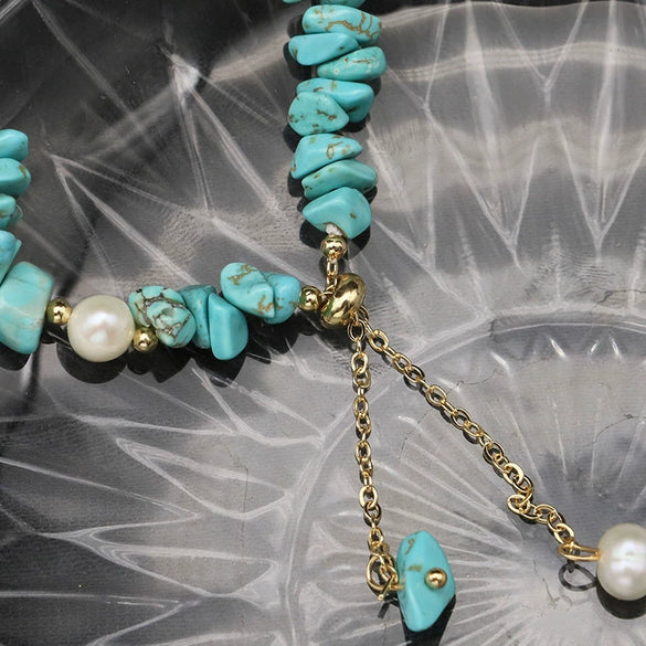 Wholesale Retro Geometric Natural Freshwater Pearl Bracelet With 18K Goldplated Pendant