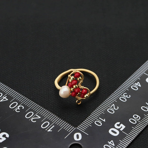 Wholesale Retro Geometric Natural Pearl Opening Ring For Women With Electroplating