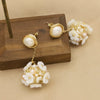 Wholesale Retro Geometric Natural Pearl Shell Flower Ball Pendant Earrings With Electroplating Design