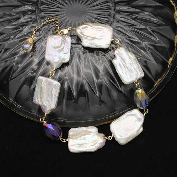 Wholesale Retro Geometric Natural Pearl Square Bracelet Electroplated With Real Gold For Women