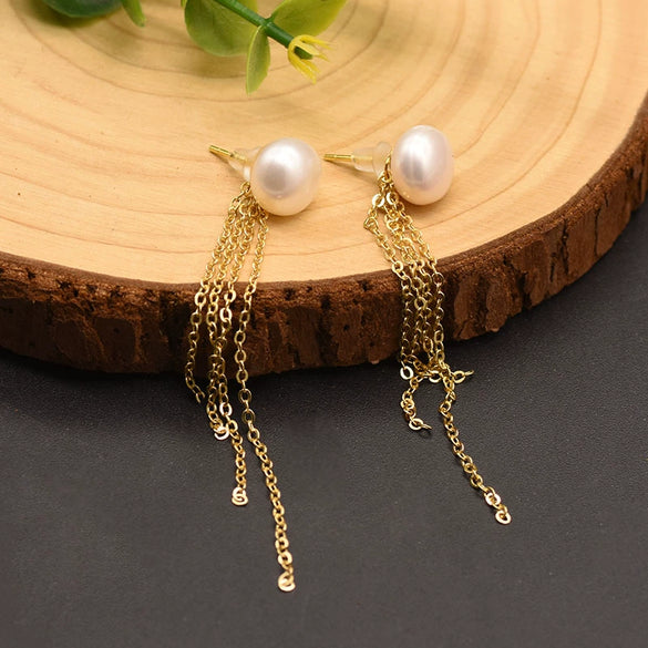 Wholesale Retro Geometric Natural Pearl 925 Sterling Silver Tassel Earrings With Electroplating