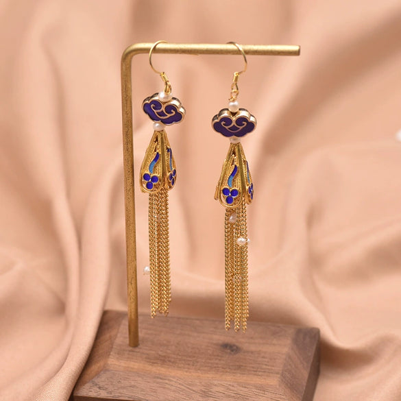 Wholesale Retro Geometric Natural Pearl 925 Sterling Silver Tassel Earrings With Electroplating