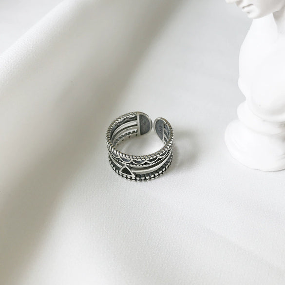 Wholesale Retro Geometric Open Gum Ring Jewelry Made Of 925 Sterling Silver