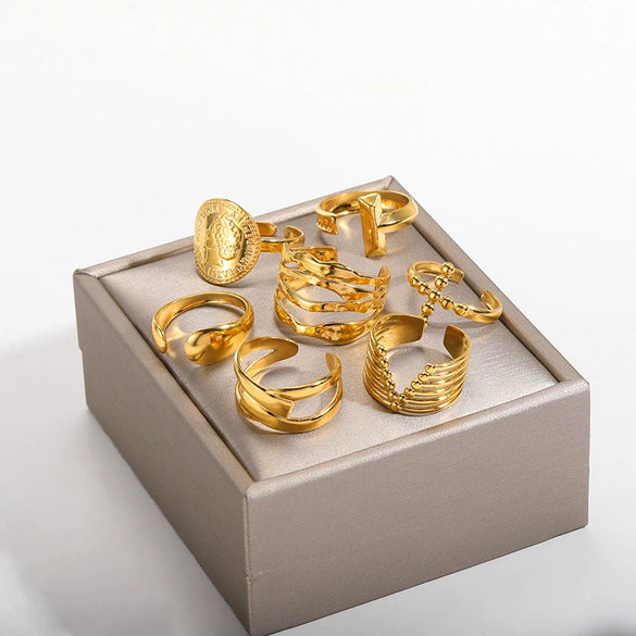 Wholesale Retro Geometric Open Ring Stainless Steel 18K Gold Electroplated Unisex