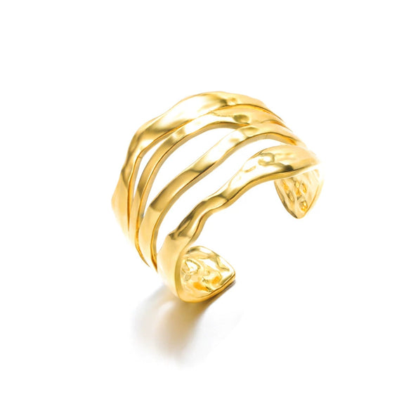 Wholesale Retro Geometric Open Ring Stainless Steel 18K Gold Electroplated Unisex