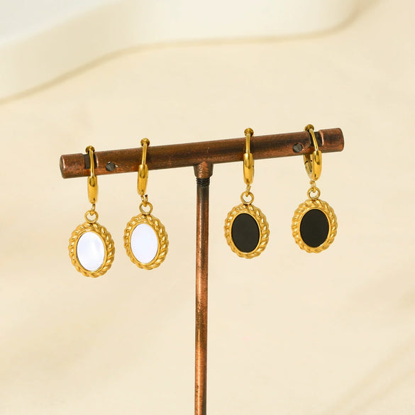 Wholesale Retro Geometric Resin And Plastic Oval Pendant Stainless Steel 18K Gold Plated Earrings For Women
