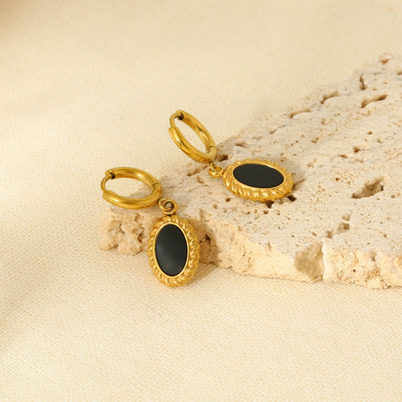 Wholesale Retro Geometric Resin And Plastic Oval Pendant Stainless Steel 18K Gold Plated Earrings For Women