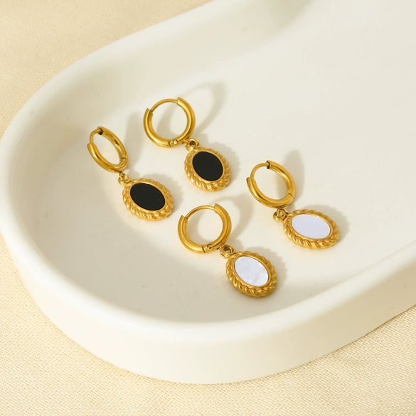 Wholesale Retro Geometric Resin And Plastic Oval Pendant Stainless Steel 18K Gold Plated Earrings For Women