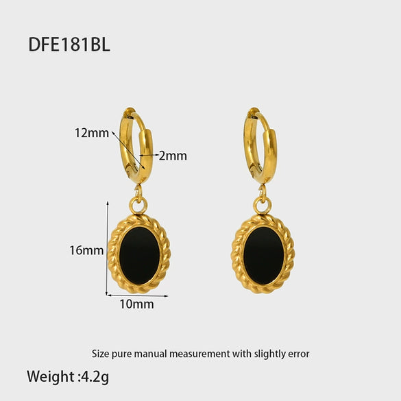 Wholesale Retro Geometric Resin And Plastic Oval Pendant Stainless Steel 18K Gold Plated Earrings For Women