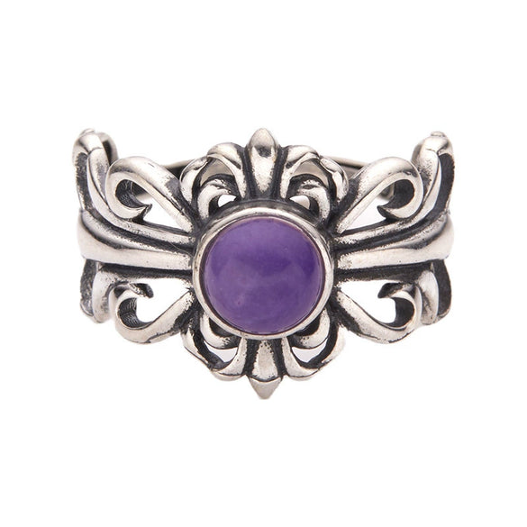 Wholesale Retro Geometric S925 Sterling Silver Natural Colored Gemstone Open Ring Set With Precious Stones