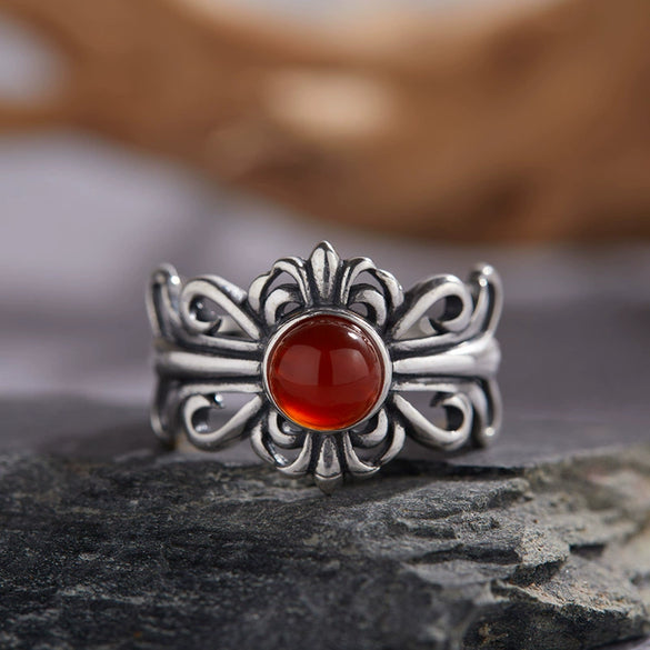 Wholesale Retro Geometric S925 Sterling Silver Natural Colored Gemstone Open Ring Set With Precious Stones