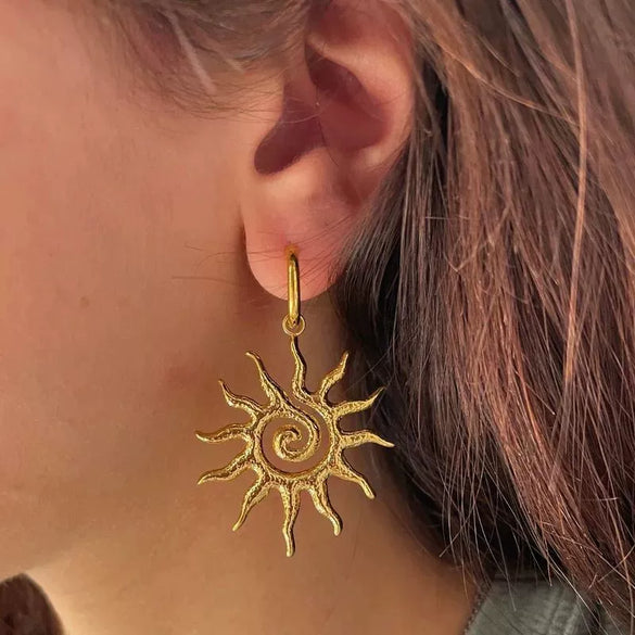 Wholesale Retro Geometric Spiral Sunflower Stainless Steel Earrings With Electroplating For Women