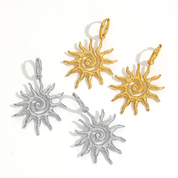 Wholesale Retro Geometric Spiral Sunflower Stainless Steel Earrings With Electroplating For Women