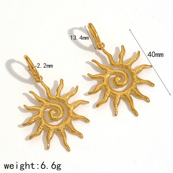 Wholesale Retro Geometric Spiral Sunflower Stainless Steel Earrings With Electroplating For Women