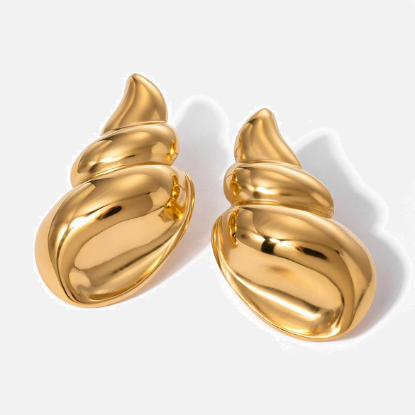 Wholesale Retro Geometric Stainless Steel Conch Earrings 18K Gold Electroplated Nonfading Jewelry