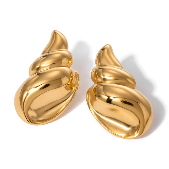 Wholesale Retro Geometric Stainless Steel Conch Earrings 18K Gold Electroplated Nonfading Jewelry