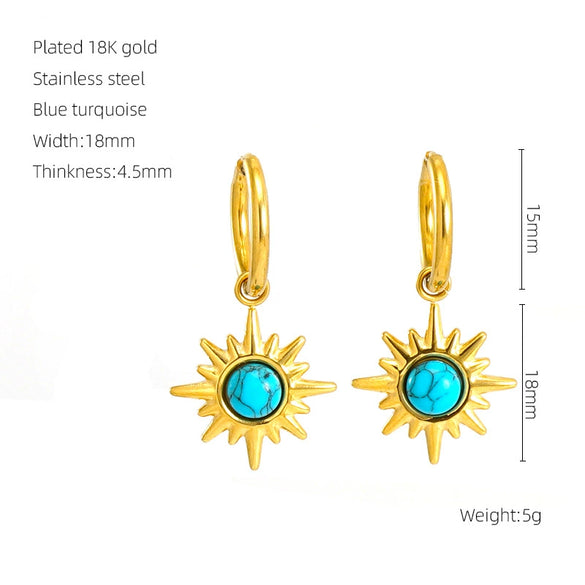 Wholesale Retro Geometric Stainless Steel Earrings For Women With Blue Turquoise And Electroplating