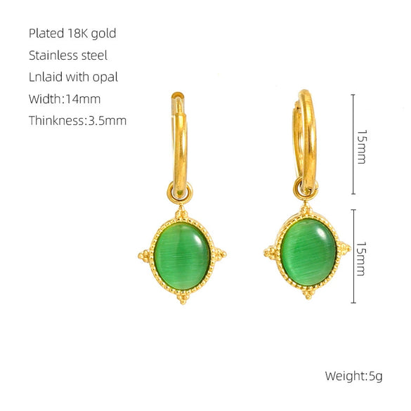 Wholesale Retro Geometric Stainless Steel Earrings For Women With Blue Turquoise And Electroplating
